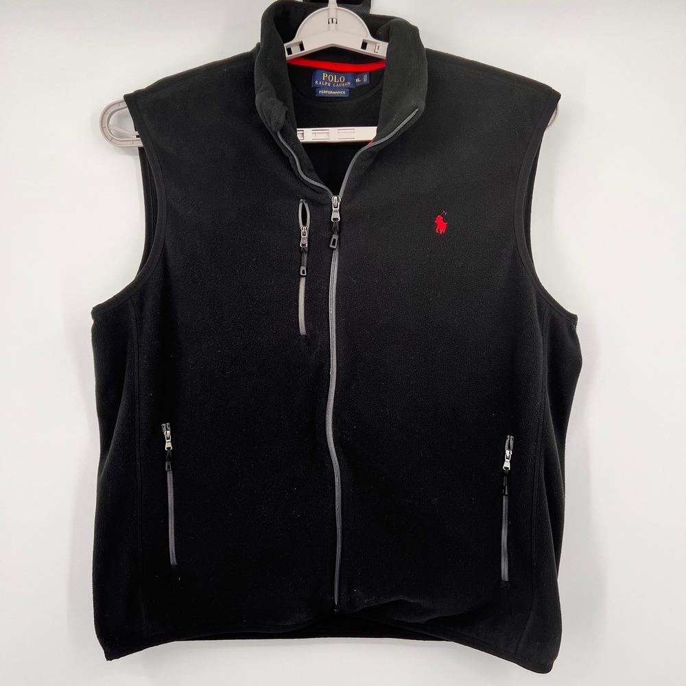 Polo Ralph Lauren Performance Fleece Vest Mens XL Black Red Pony Full Zip